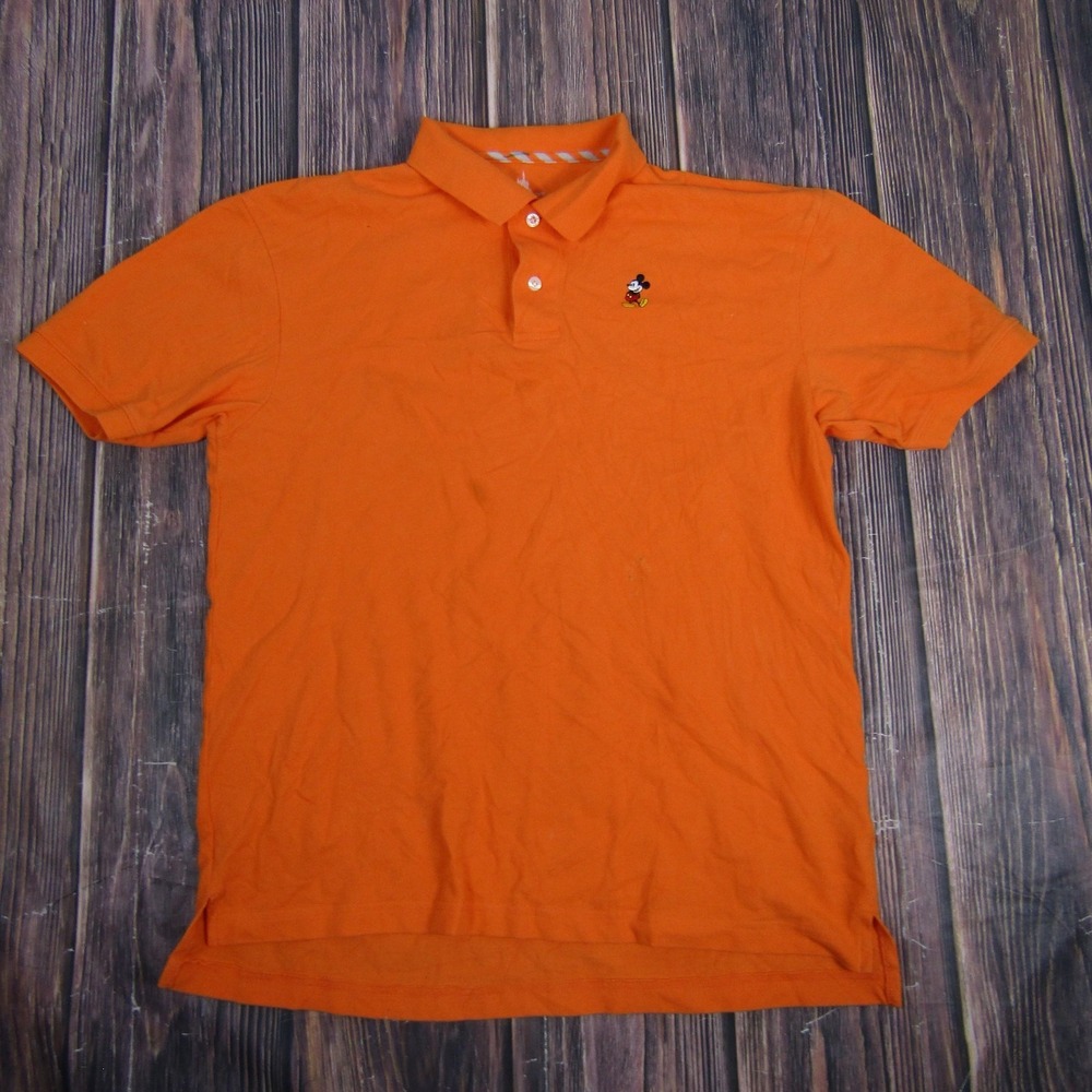 Disney‎ Parks Polo Shirt Mens Medium Orange Mickey Mouse Embroidered Classic Top